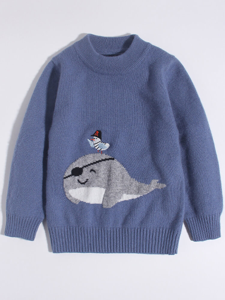 Kids Blue Pirate Whale and Bird Cashmere Sweater